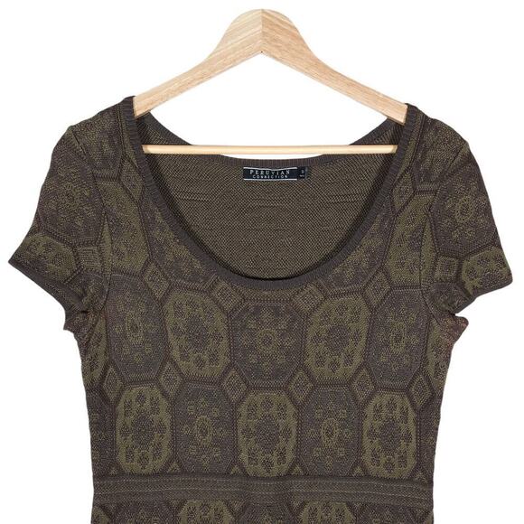 Peruvian Connection Womens Sheath Dress Small Olive Green Knit Short Sleeve Mini - Picture 4 of 12